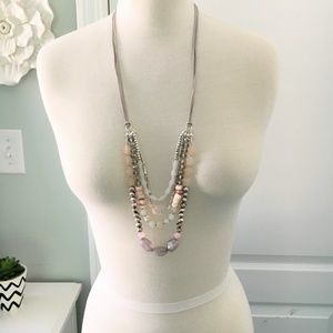 Pale Pink, Gray, White Long Necklace